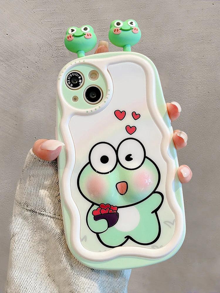 3D Ears Frog Cute Phone Cases - Wave Edge - For iPhone 15 Pro Max, 14, 13, 11, 12 - Touchy Style