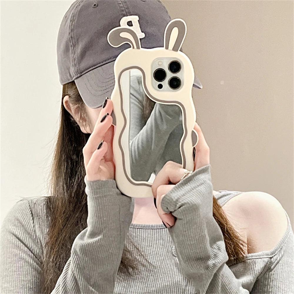 3D Rabbit Ear - Mirror Cover - Cute Phone Cases For iPhone 15, 14, 13, 11, 12 Pro Max, XS, XR, X, 7, 8 Plus - Touchy Style