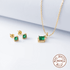 925 Sterling Silver 18k Gold Plated Earring and Necklace Charm Jewelry Set - Emerald Square - Xm252 - Touchy Style