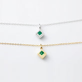 925 Sterling Silver 18k Gold Plated Earring and Necklace Charm Jewelry Set - Emerald Square - Xm252 - Touchy Style