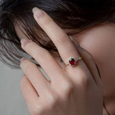 925 Sterling Silver 18k Gold Plated Finger Ring Charm Jewelry - Oval Rose Red - Xm208 - Touchy Style