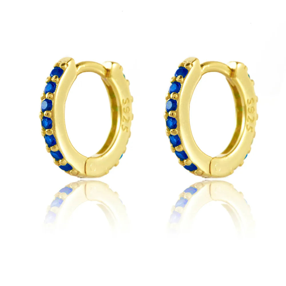 925 Sterling Silver 18k Gold Plated Hoop Earrings Charm Jewelry Set - Dark Blue Zircon - TSJ154 - Touchy Style