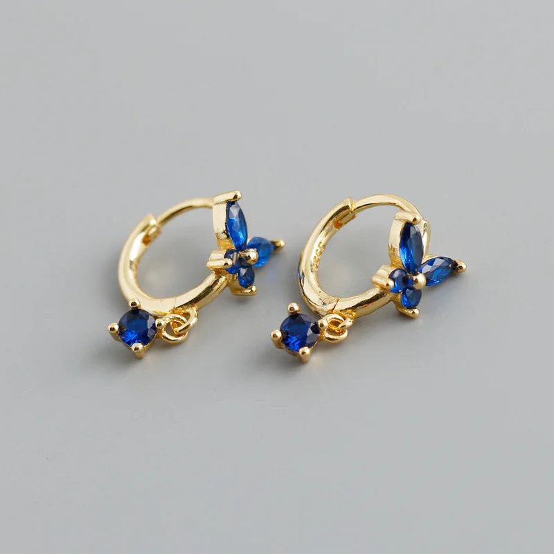 925 Sterling Silver 18k Gold Plated Hoop Earrings Charm Jewelry Set - Dark Blue Zircon - TSJ154 - Touchy Style