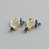 925 Sterling Silver 18k Gold Plated Hoop Earrings Charm Jewelry Set - Dark Blue Zircon - TSJ154 - Touchy Style