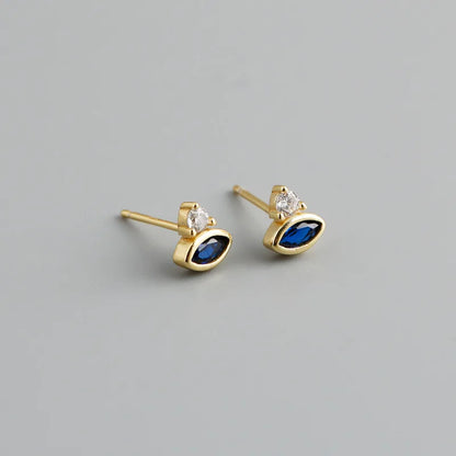 925 Sterling Silver 18k Gold Plated Hoop Earrings Charm Jewelry Set - Dark Blue Zircon - TSJ154 - Touchy Style