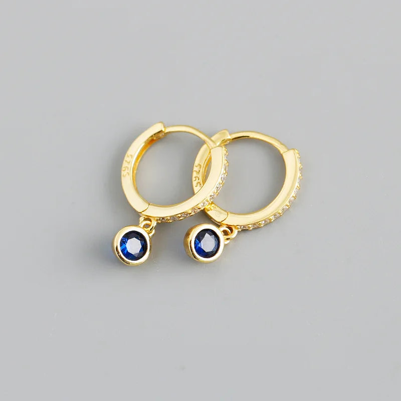 925 Sterling Silver 18k Gold Plated Hoop Earrings Charm Jewelry Set - Dark Blue Zircon - TSJ154 - Touchy Style