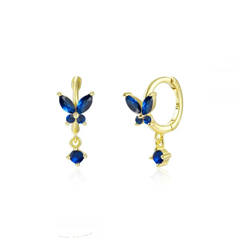 925 Sterling Silver 18k Gold Plated Hoop Earrings Charm Jewelry Set - Dark Blue Zircon - TSJ154 - Touchy Style