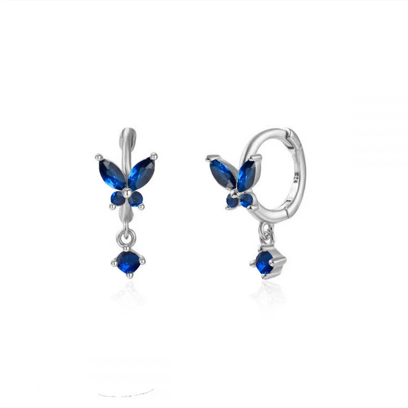 925 Sterling Silver 18k Gold Plated Hoop Earrings Charm Jewelry Set - Dark Blue Zircon - TSJ154 - Touchy Style