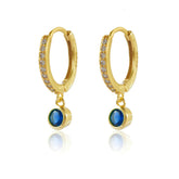 925 Sterling Silver 18k Gold Plated Hoop Earrings Charm Jewelry Set - Dark Blue Zircon - TSJ154 - Touchy Style