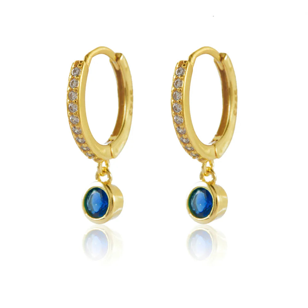 925 Sterling Silver 18k Gold Plated Hoop Earrings Charm Jewelry Set - Dark Blue Zircon - TSJ154 - Touchy Style