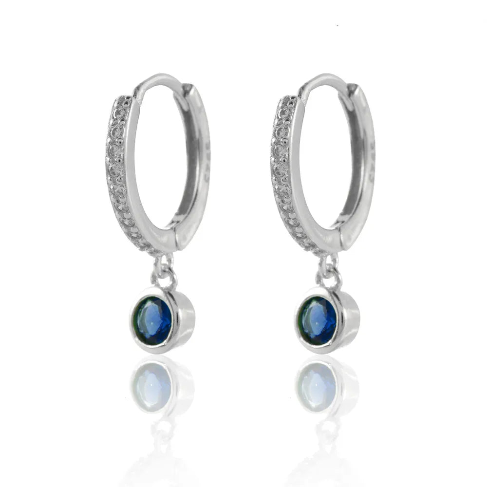 925 Sterling Silver 18k Gold Plated Hoop Earrings Charm Jewelry Set - Dark Blue Zircon - TSJ154 - Touchy Style