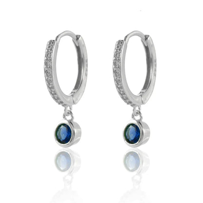 925 Sterling Silver 18k Gold Plated Hoop Earrings Charm Jewelry Set - Dark Blue Zircon - TSJ154 - Touchy Style