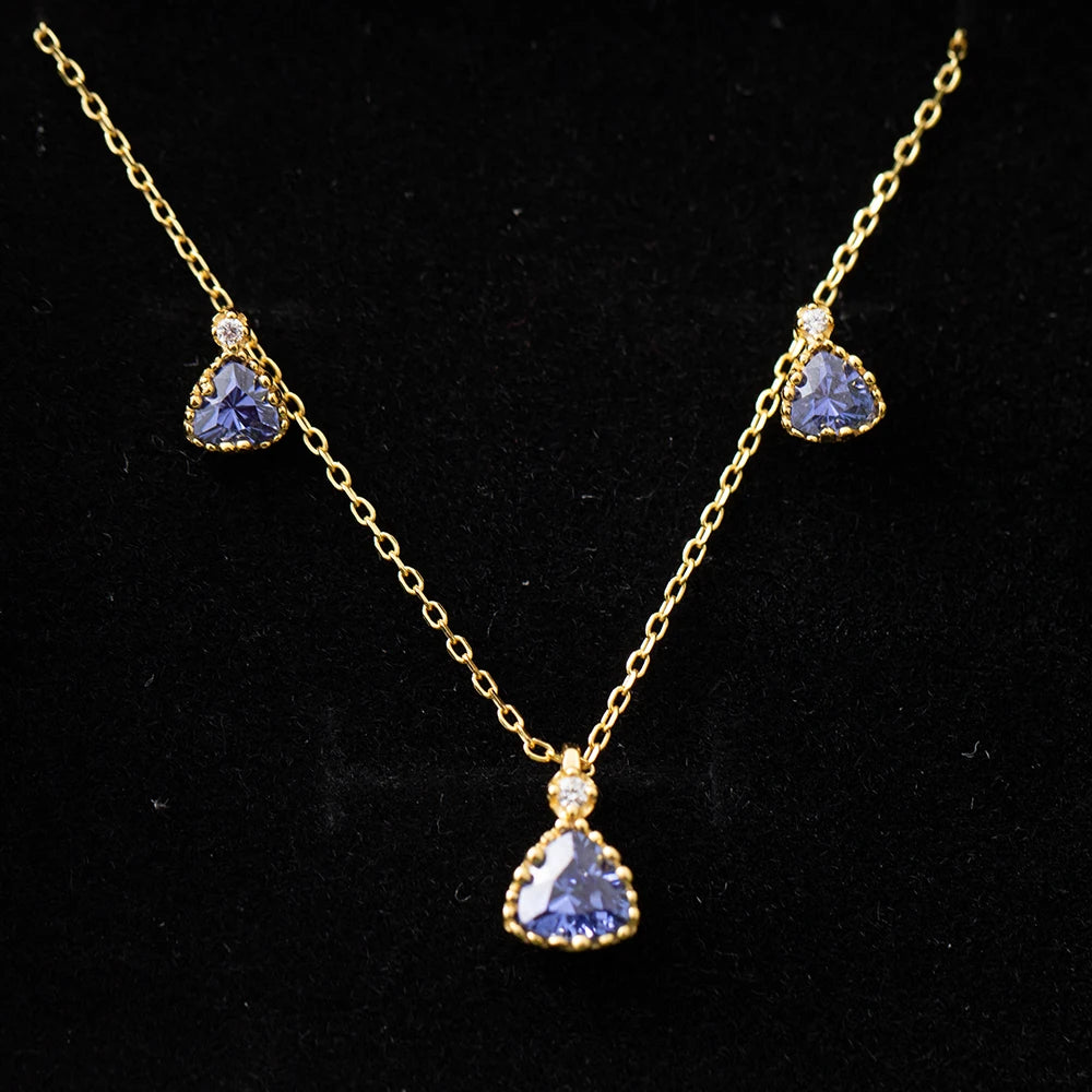 925 Sterling Silver 18k Gold Plated Necklace and Earring Charm Jewelry Set - Geometric Tanzanite - Xm254 - Touchy Style