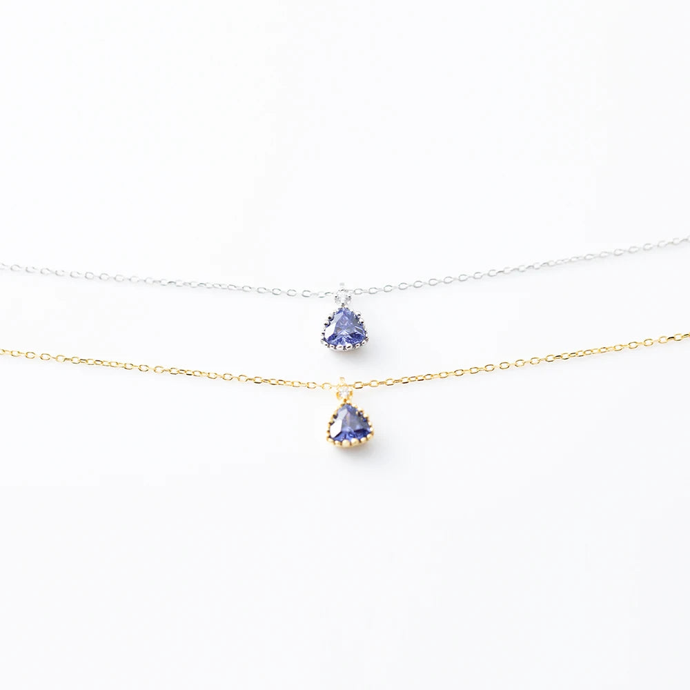 925 Sterling Silver 18k Gold Plated Necklace and Earring Charm Jewelry Set - Geometric Tanzanite - Xm254 - Touchy Style