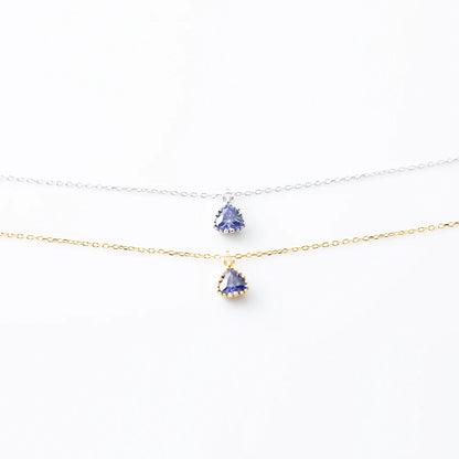 925 Sterling Silver 18k Gold Plated Necklace and Earring Charm Jewelry Set - Geometric Tanzanite - Xm254 - Touchy Style