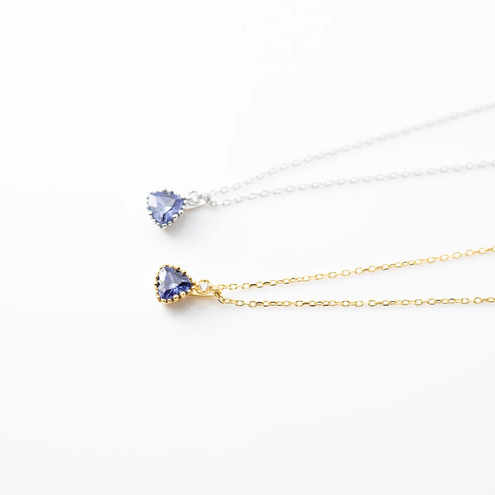 925 Sterling Silver 18k Gold Plated Necklace and Earring Charm Jewelry Set - Geometric Tanzanite - Xm254 - Touchy Style