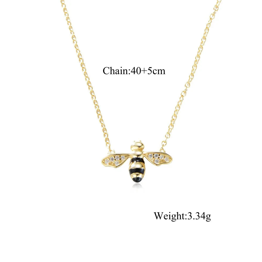 925 Sterling Silver 18K Gold Plated Necklace and Earring Charm Jewelry Set - Small Honey Bee - CCF009 - Touchy Style