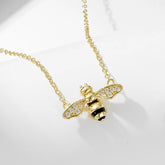 925 Sterling Silver 18K Gold Plated Necklace and Earring Charm Jewelry Set - Small Honey Bee - CCF009 - Touchy Style