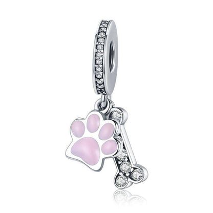 925 Sterling Silver Animal Dog Footprint &amp; Dog Bone Pendant Charm Jewelry Without Chain - Touchy Style