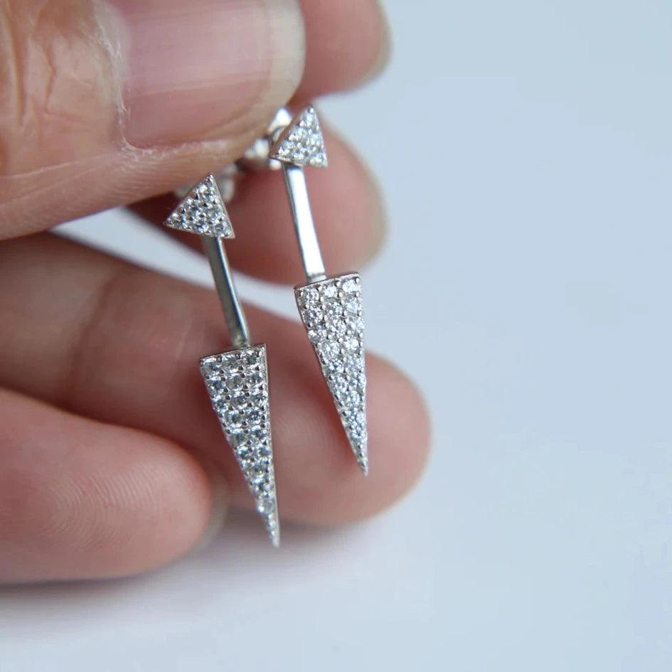 925 Sterling Silver Bling Triangle Earrings Charm Jewelry - SS6666 - Touchy Style