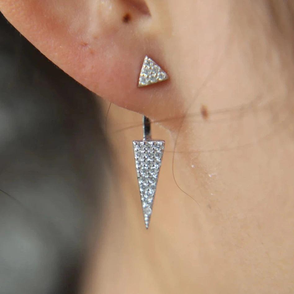 925 Sterling Silver Bling Triangle Earrings Charm Jewelry - SS6666 - Touchy Style