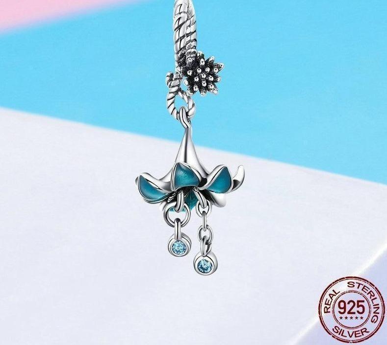 925 Sterling Silver Blue Enamel Flower Pendant Charm Jewelry Without Chain - Touchy Style