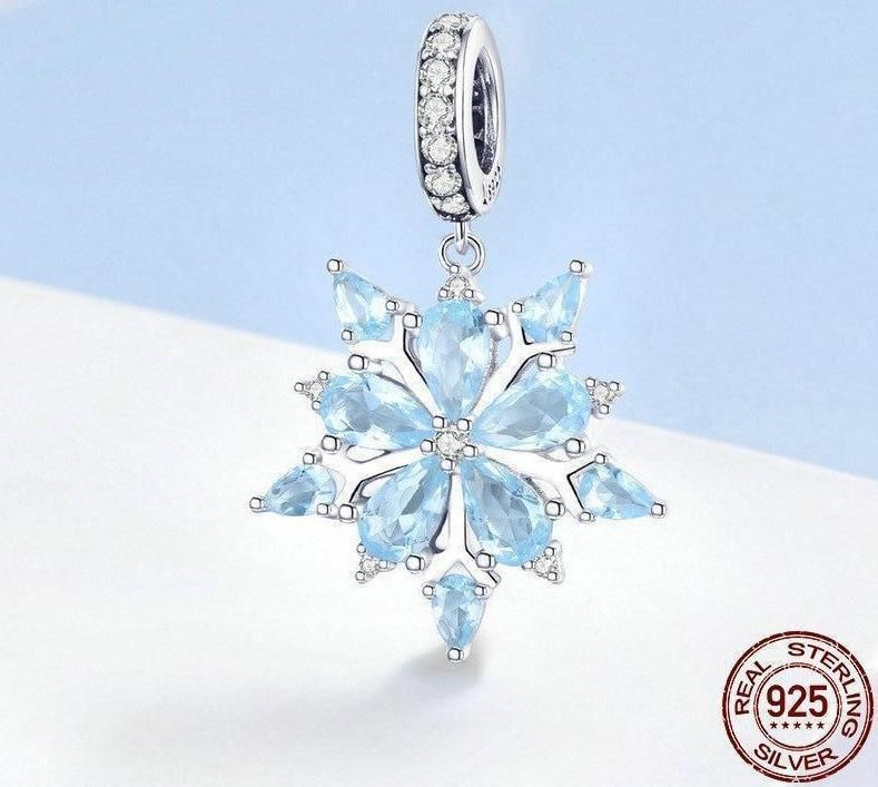925 Sterling Silver Blue Snowflake Pendant Charm Jewelry Without