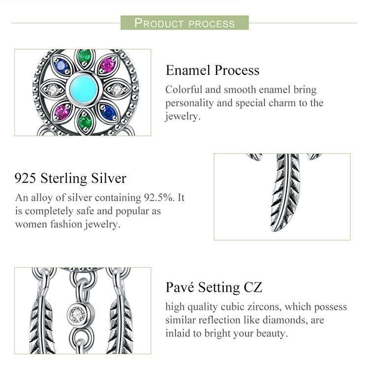 925 Sterling Silver Bohemian Dream Catcher Pendant Necklace Charm Jewelry Without Chain - Touchy Style