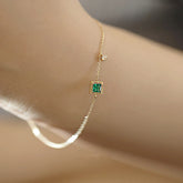 925 Sterling Silver Bracelet Charm Jewelry - Geometric Square Emerald Zircon - Xm289 - Touchy Style