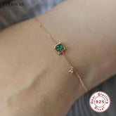 925 Sterling Silver Bracelet Charm Jewelry - Geometric Square Emerald Zircon - Xm289 - Touchy Style