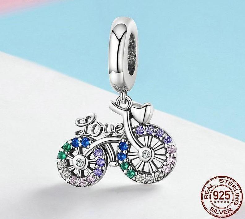 925 Sterling Silver Crystal Bike Bicycle Shape Pendant Charm Jewelry Without Chain - Touchy Style