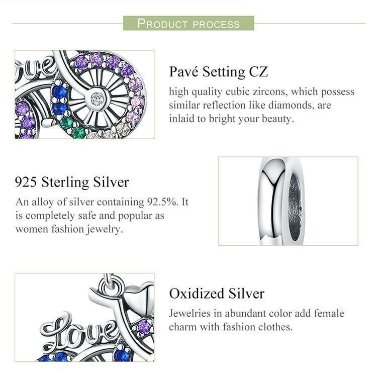 925 Sterling Silver Crystal Bike Bicycle Shape Pendant Charm Jewelry Without Chain - Touchy Style