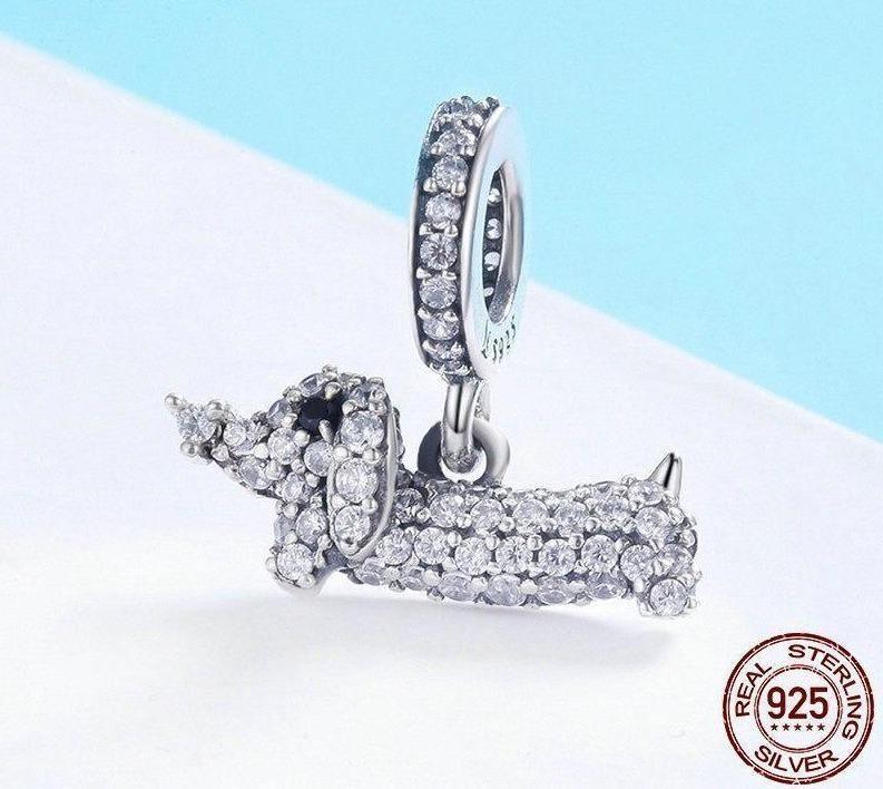 925 Sterling Silver Crystal Dog Dachshund Pendant Charm Jewelry Without Chain - Touchy Style