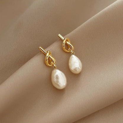 925 Sterling Silver Drop Earrings Charm Jewelry - Knot Irregular Pearl - TSJ99 - Touchy Style