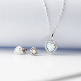 925 Sterling Silver Earring and Necklace Charm Jewelry Set - Light Opal Peach Heart - Xm258 - Touchy Style