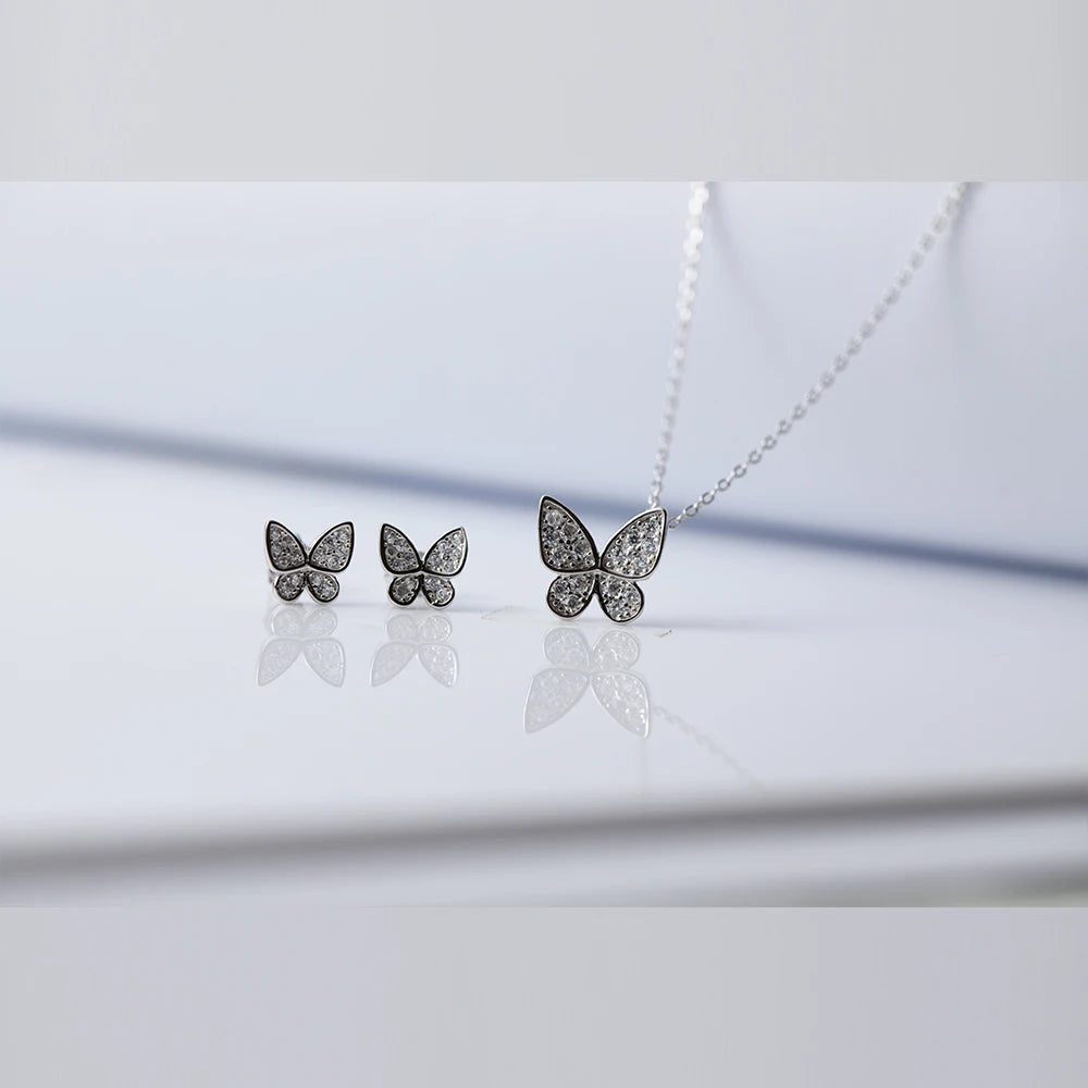 925 Sterling Silver Earring and Necklace Charm Jewelry Set - Super Fairy Butterfly - Xm257 - Touchy Style