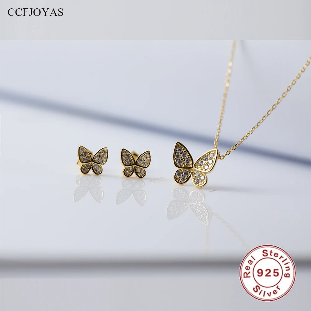 925 Sterling Silver Earring and Necklace Charm Jewelry Set - Super Fairy Butterfly - Xm257 - Touchy Style