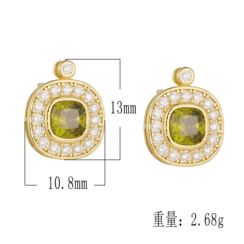 925 Sterling Silver Earring, Ring, and Necklace Charm Jewelry Set - Olive Green Zircon - CCF0025 - Touchy Style