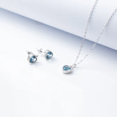 925 Sterling Silver Earrings and Necklaces Charm Jewelry Set - Blue Sapphire Heart - Xm251 - Touchy Style