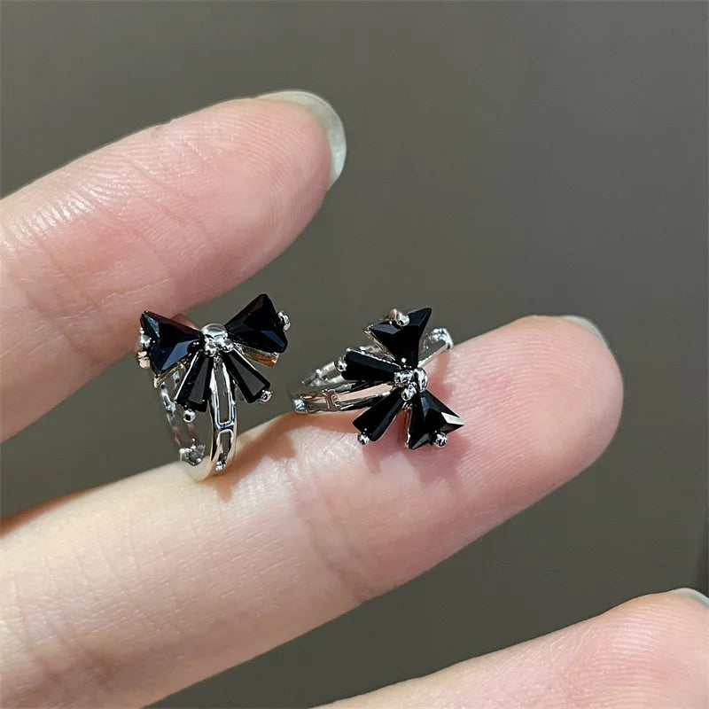 925 Sterling Silver Earrings Charm Jewelry - Sweet Black/White Zircon Bow - Xm320 - Touchy Style