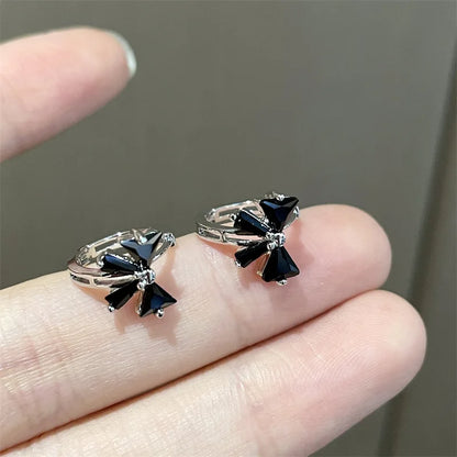 925 Sterling Silver Earrings Charm Jewelry - Sweet Black/White Zircon Bow - Xm320 - Touchy Style