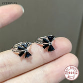 925 Sterling Silver Earrings Charm Jewelry - Sweet Black/White Zircon Bow - Xm320 - Touchy Style