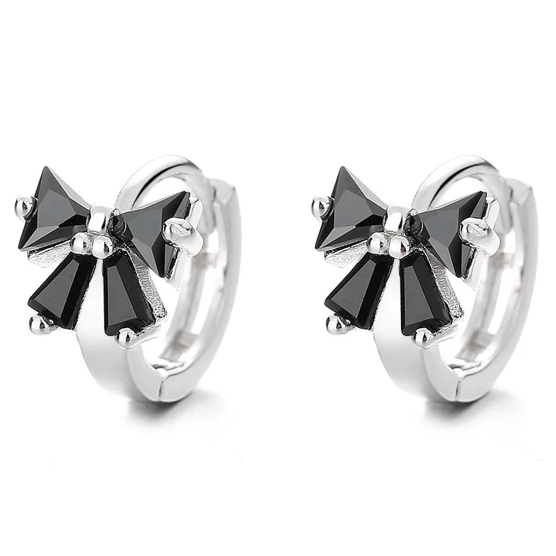 925 Sterling Silver Earrings Charm Jewelry - Sweet Black/White Zircon Bow - Xm320 - Touchy Style