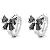 925 Sterling Silver Earrings Charm Jewelry - Sweet Black/White Zircon Bow - Xm320 - Touchy Style