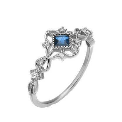 925 Sterling Silver Finger Rings Charm Jewelry - Geometric Square Sapphire - Xm093 - Touchy Style