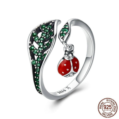 925 Sterling Silver Finger Rings Charm Jewelry Ladybug Pattern 