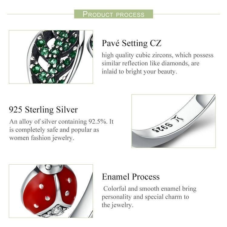 925 Sterling Silver Finger Rings Charm Jewelry Ladybug Pattern 