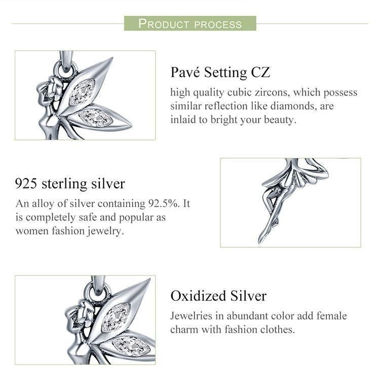 925 Sterling Silver Flower Fairy Dangle Pendant Charm Jewelry SCC359 Without Chain - Touchy Style