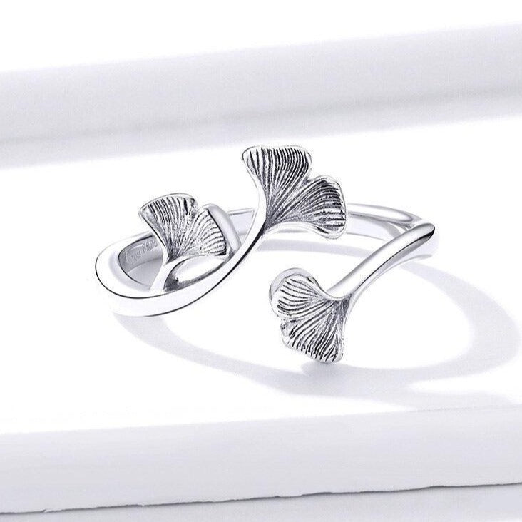 925 Sterling Silver Ginkgo Leaf Finger Rings - Charm Jewelry (GX308) - Touchy Style