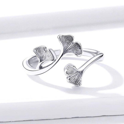 925 Sterling Silver Ginkgo Leaf Finger Rings - Charm Jewelry (GX308) - Touchy Style